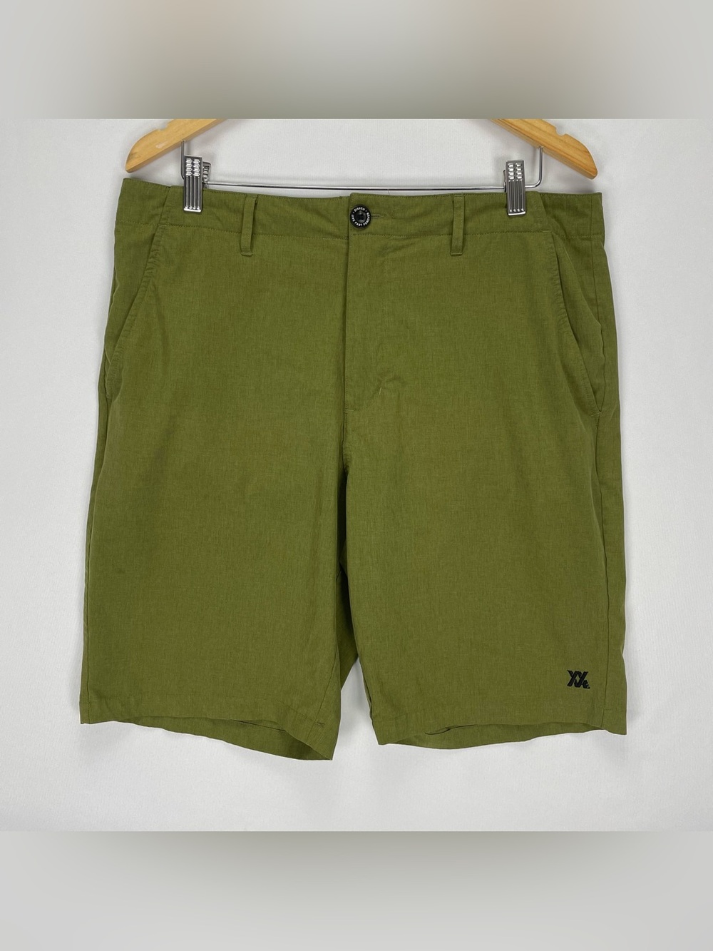 SOLD Dixxon Hybrid Shorts Mens 36 Olive Green Stretch Performance Flat Front Chi
